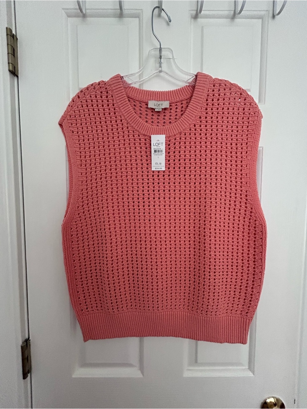 LOFT Coral Pink Crochet Knit Sleeveless Sweater Vest